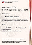 Cертификат, подтверждающий статус Cambridge ESOL Exam Preparation Centre 2012